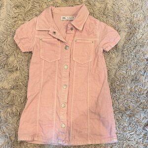 Zara Pink Short-Sleeve Button-Front Shirt Dress